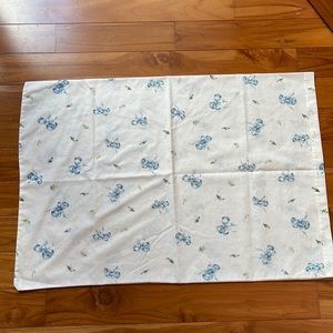 Vintage pillowcase bed linen blue bow floral print sheet pattern cottage garden